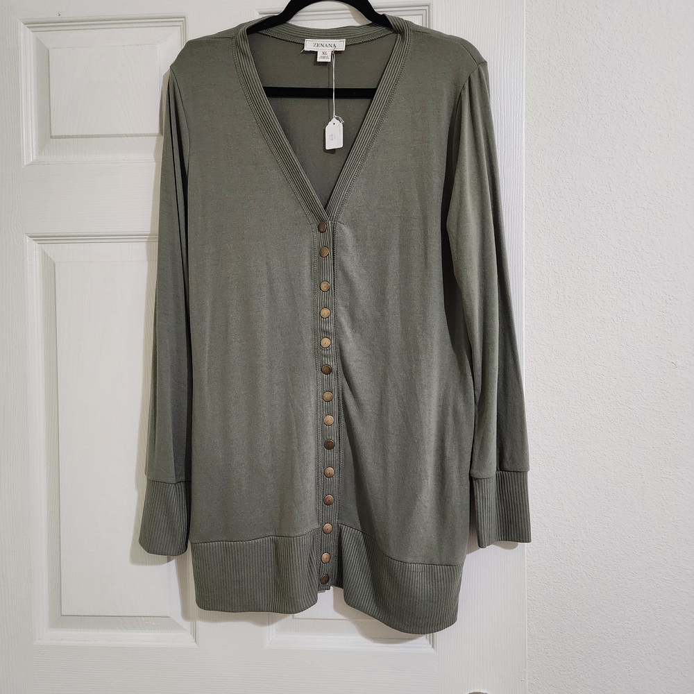 Zenana Olive Green Button-Up Cardigan Size XL NWT